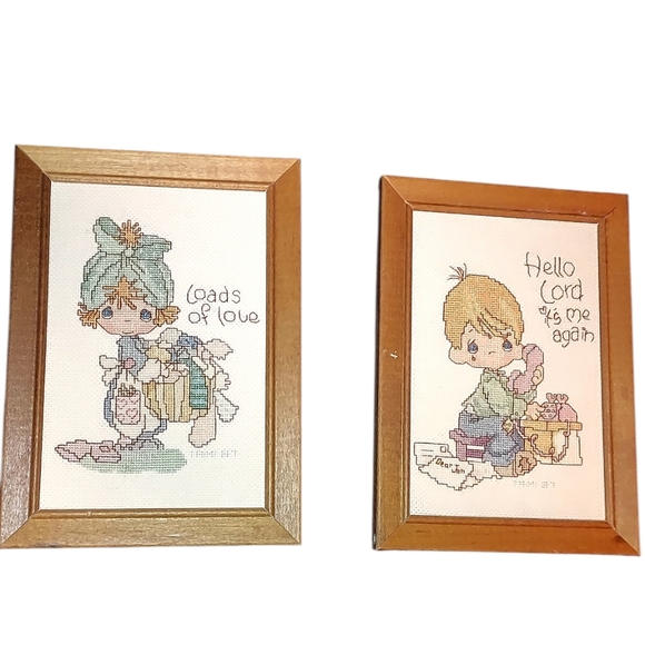 Precious Moments Other - Framed Precious Moments Cross Stitch Art 1980s